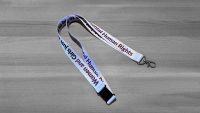 Purple lanyard with Women and Girls just want to have Fundamental Human Rights