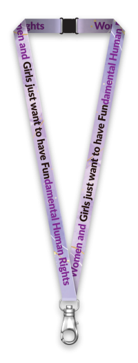 Purple lanyard with Women and Girls just want to have Fundamental Human Rights